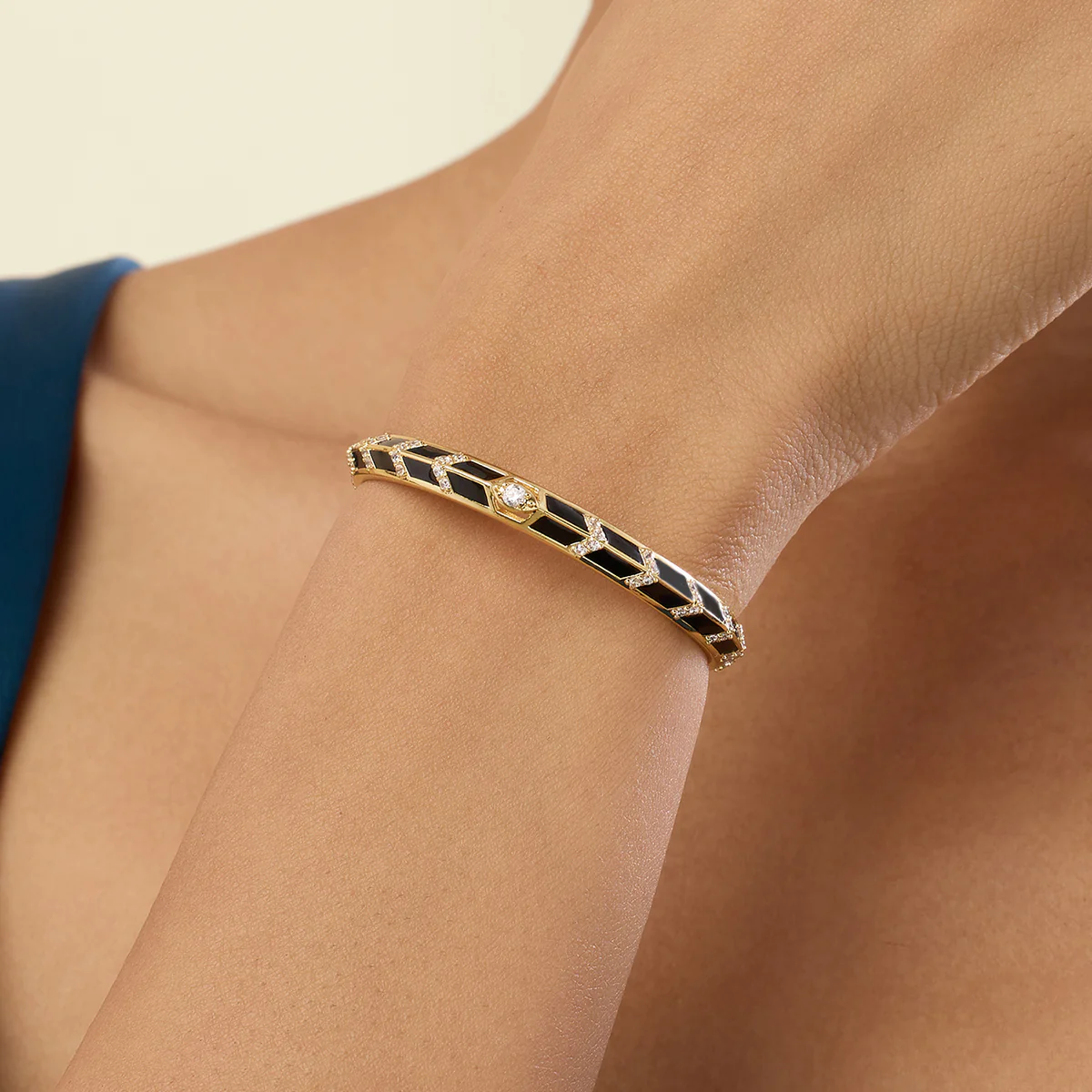 Alora Black Enamel Cuff In 18Kt Gold Plated