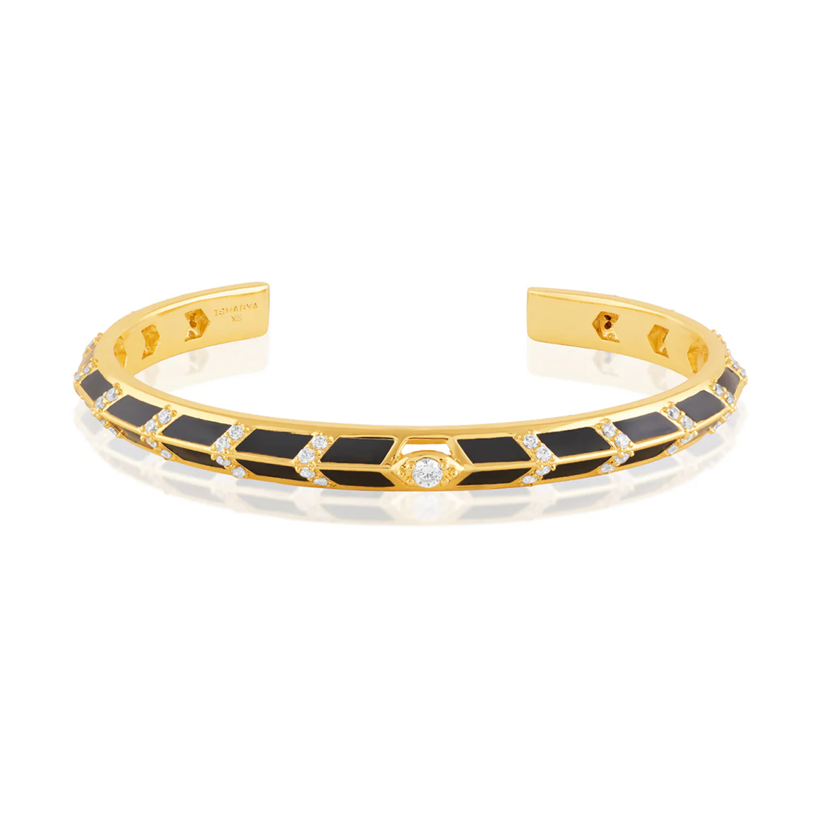 Alora Black Enamel Cuff In 18Kt Gold Plated - Image 2