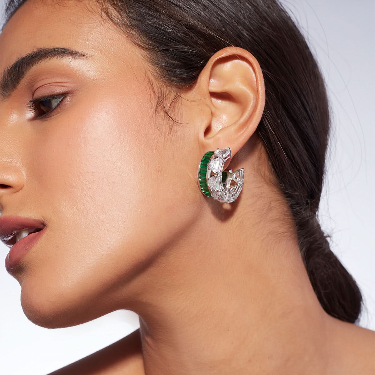Amalfi 925 Silver Emerald Hydro  Mini Hoop Earrings - Image 2