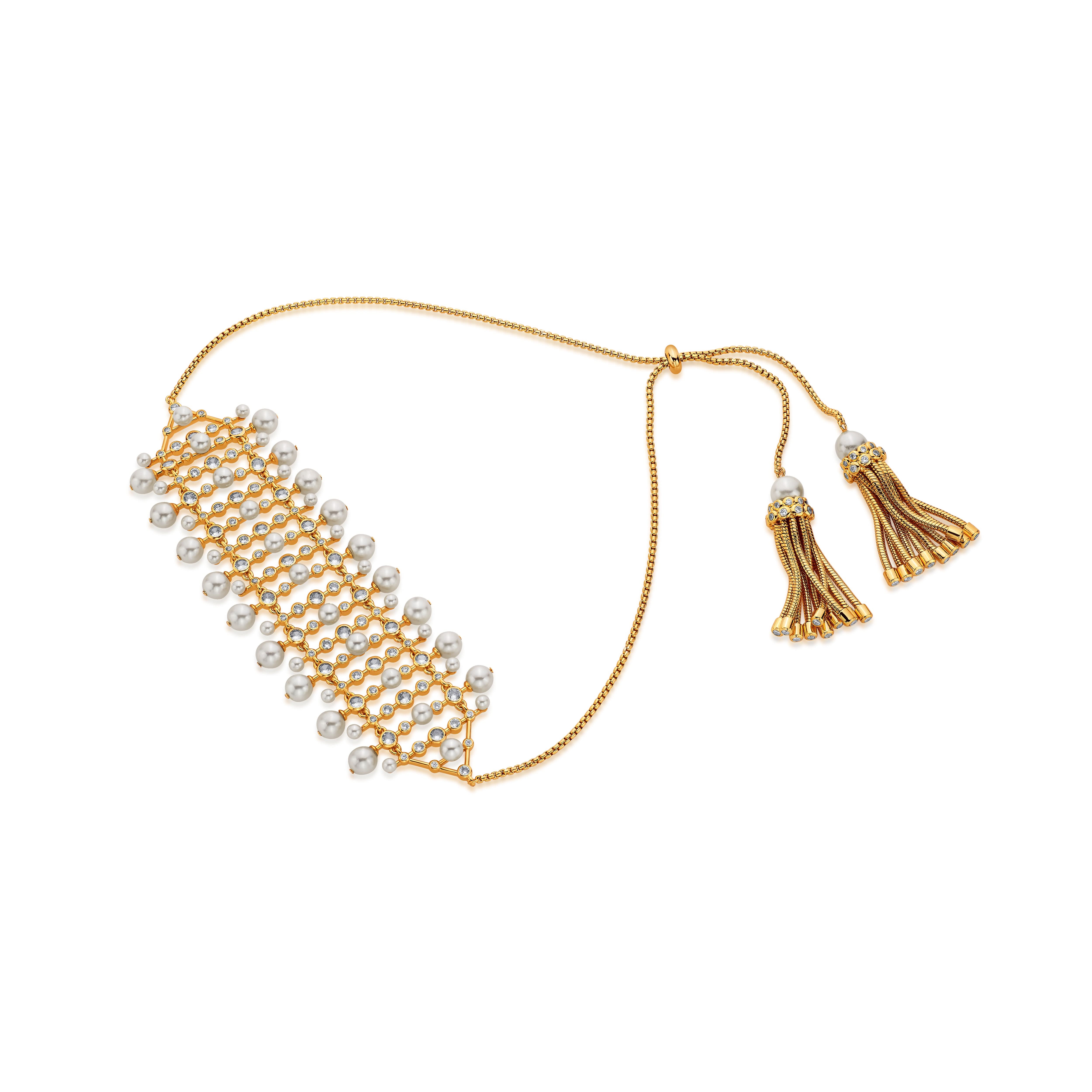 Crystal Pearl Tassel Choker - Image 3