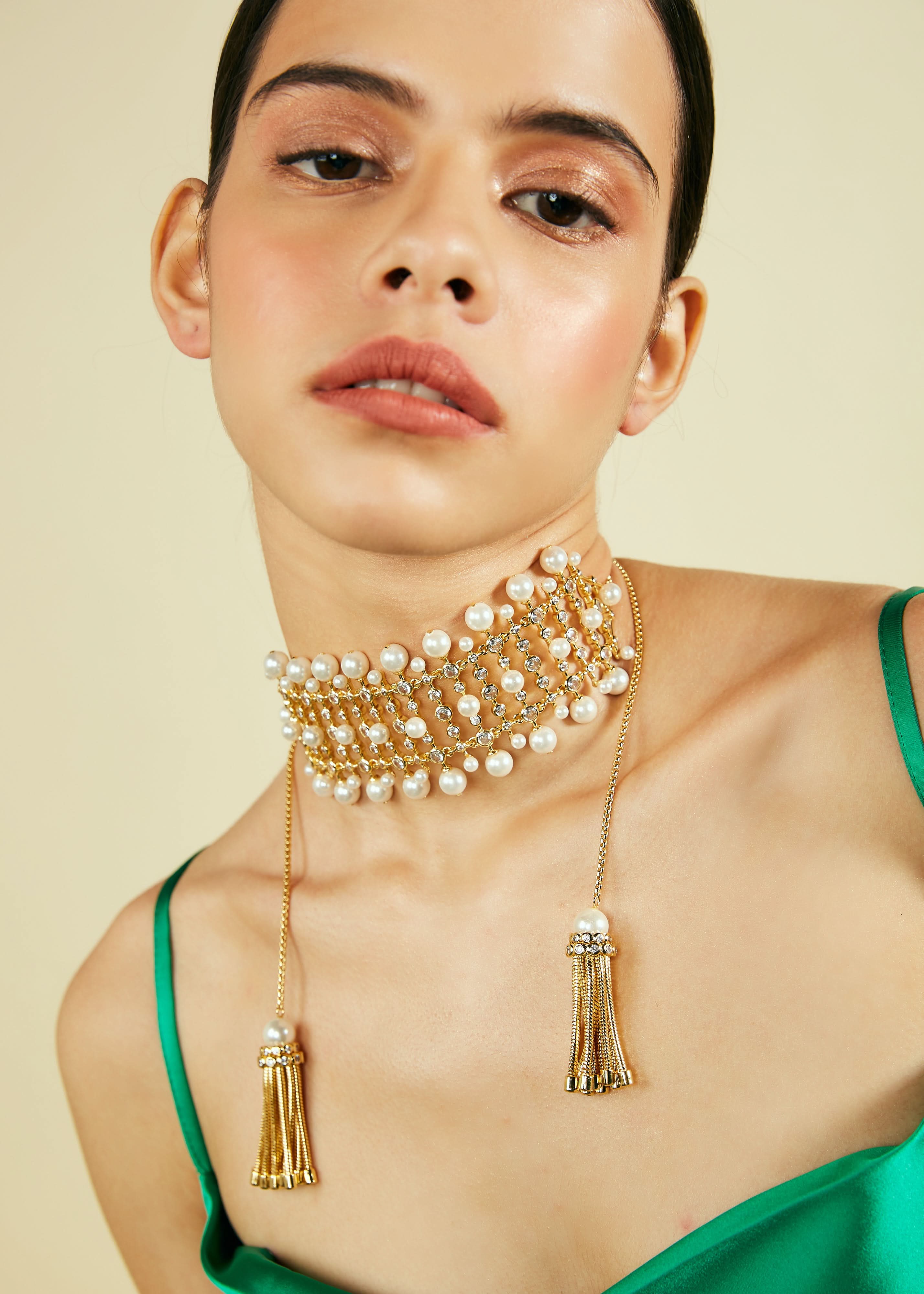 Crystal Pearl Tassel Choker - Image 4
