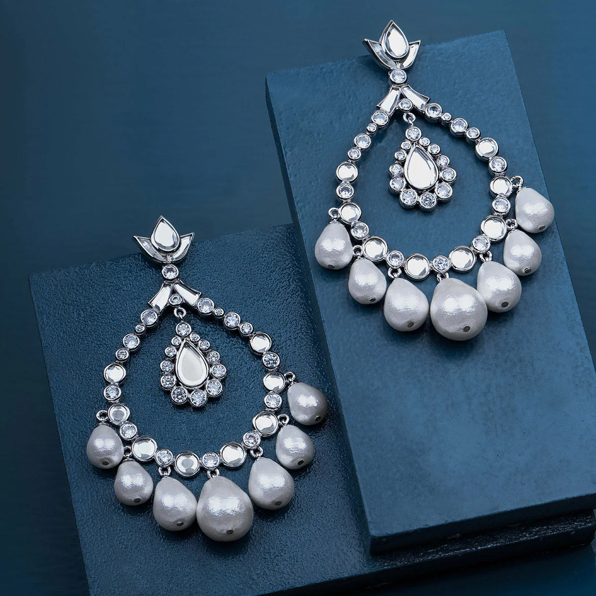 Elongated Crystal Pearl Earrings - Image 4